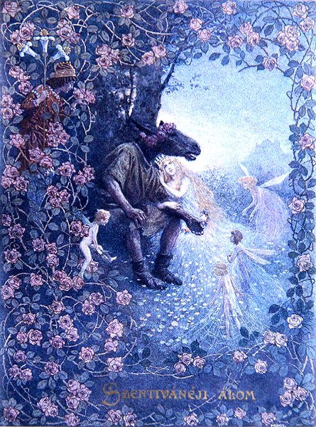 ウィリアム・シェイクスピアの「真夏の夜の夢」の挿絵（1565-1616）c.1900（リトグラフ）。 作： クリスチャン・オーガスト・プリント