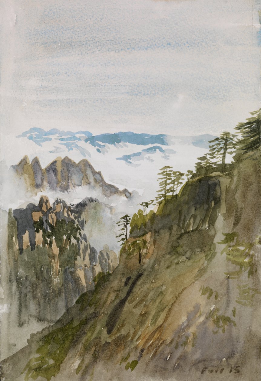 黄山松、黄山、2015年（紙に水彩画） 作： クリスチャン・ファー