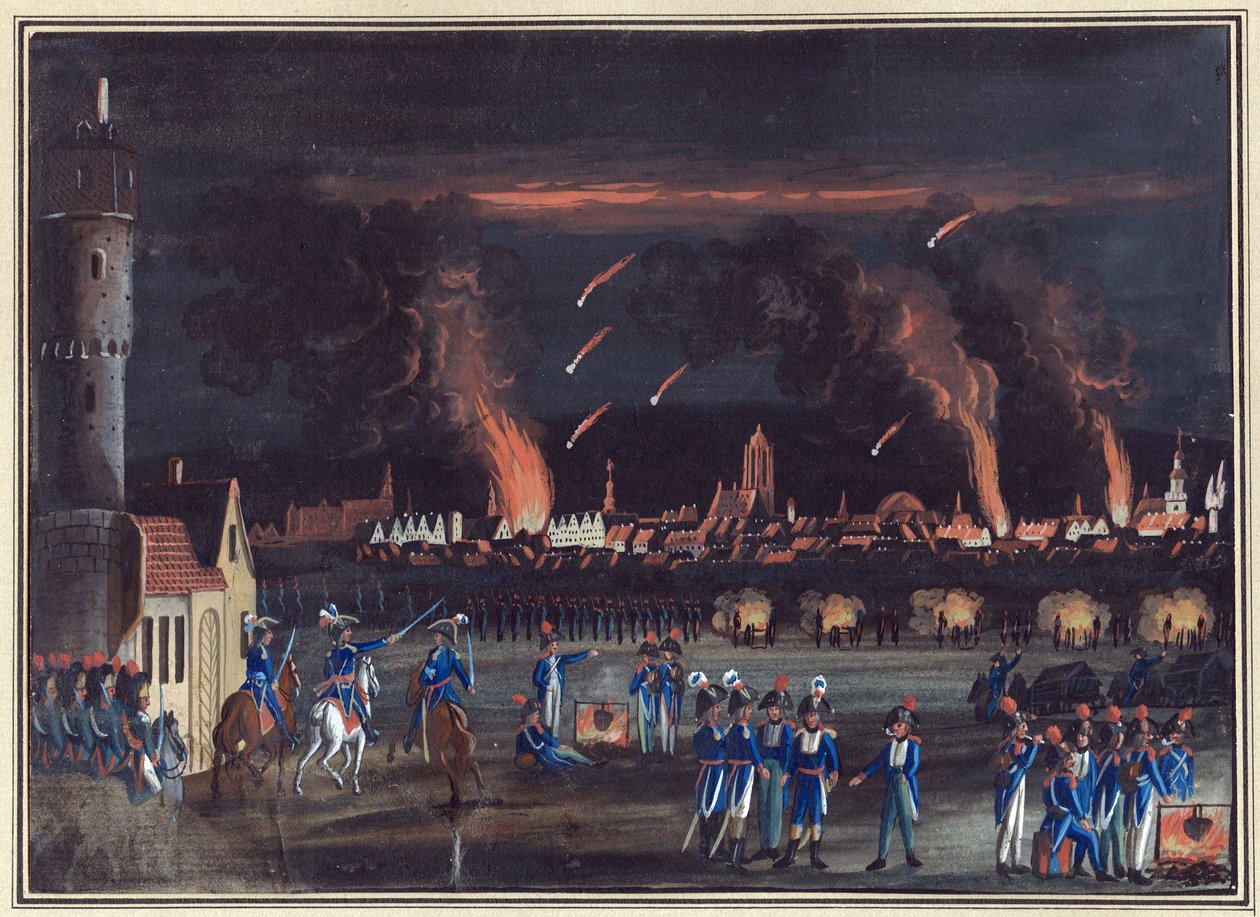第一次連合 - 1796年7月13日 : bombardement de Francfort-sur-le-Main (Francfort) par les Francais フランス軍によるフランクフルト・アム・マインへの砲撃 作： クリスチャン・ゲオルグ・ザ・エルダー・シュエッツ