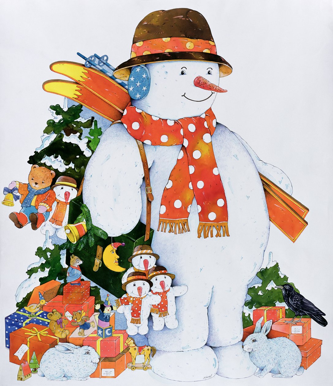 スキーと雪だるま、1998（紙にトイレ） 作： クリスチャン・ケンプ