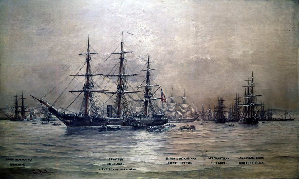 南軍の巡洋艦シェナンドア、オーストラリア、メルボルンの港、1865年、1865年頃 作： クリスチャン・ポールセン