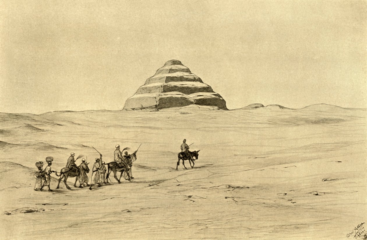 エジプト、カイロ近郊のサッカラにあるジェセル王のピラミッド、1898年。 作： クリスチャン・ウィルヘルム・アラーズ
