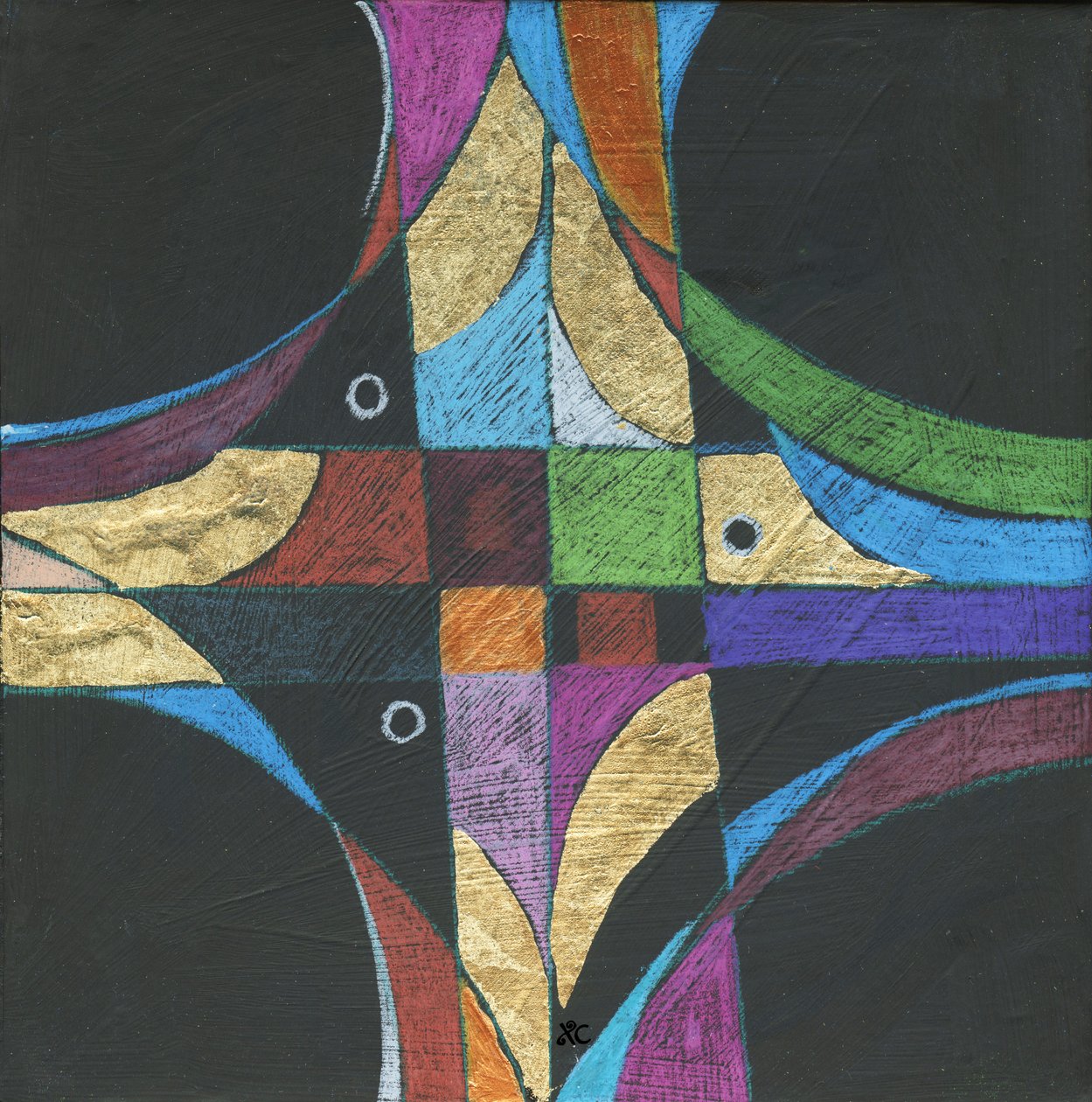 Sign Of The Cross, c. 2013（パネルにアクリル、色鉛筆、金箔） 作： クリスティーナ・サージ