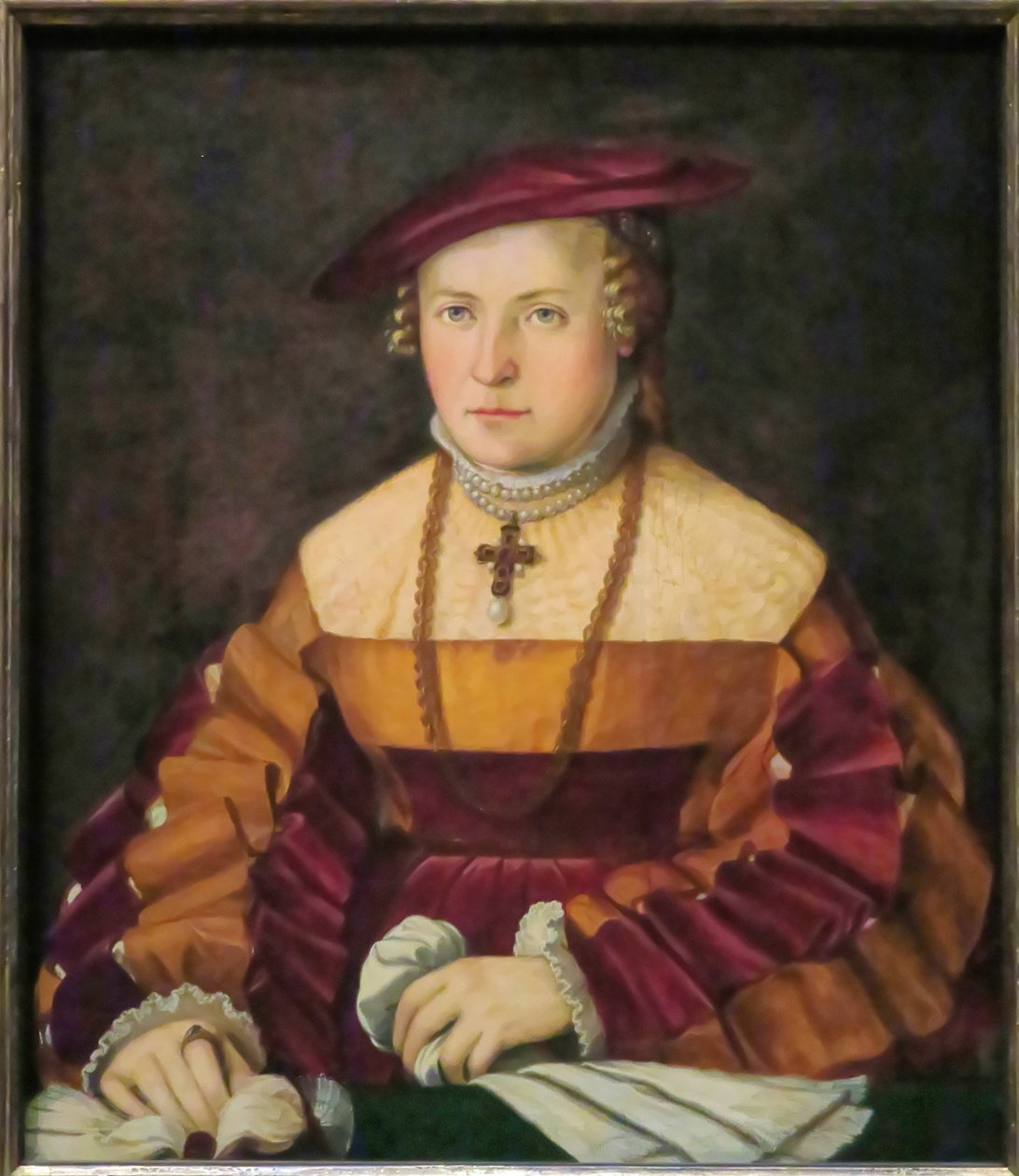 ドイツ語：Bildnis der Ehefrau des Ulrich Ehinger, Ursula Meuting (d. 1588) （ウルリッヒ・エヒンガーの妻、ウルスラの肖像） ウルリッヒ・エヒンガーの妻、ウルスラの肖像 作： クリストフ・アンバーガー