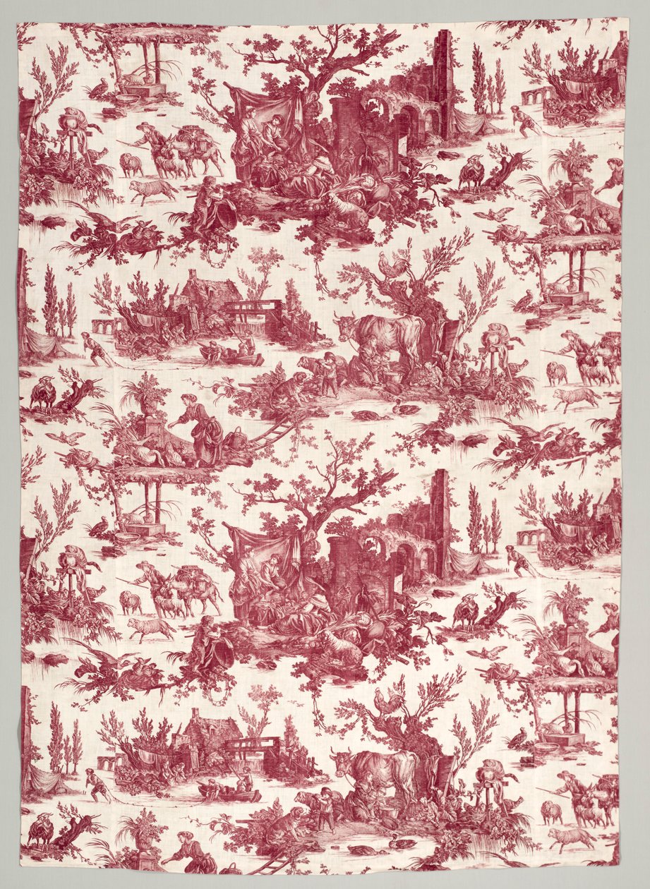 Les plaisirs de la ferme のデザインが施された銅版印刷されたコットンのストリップ、1785～1790 年。 作： クリストフ・フィリップ・オーバーカンプ