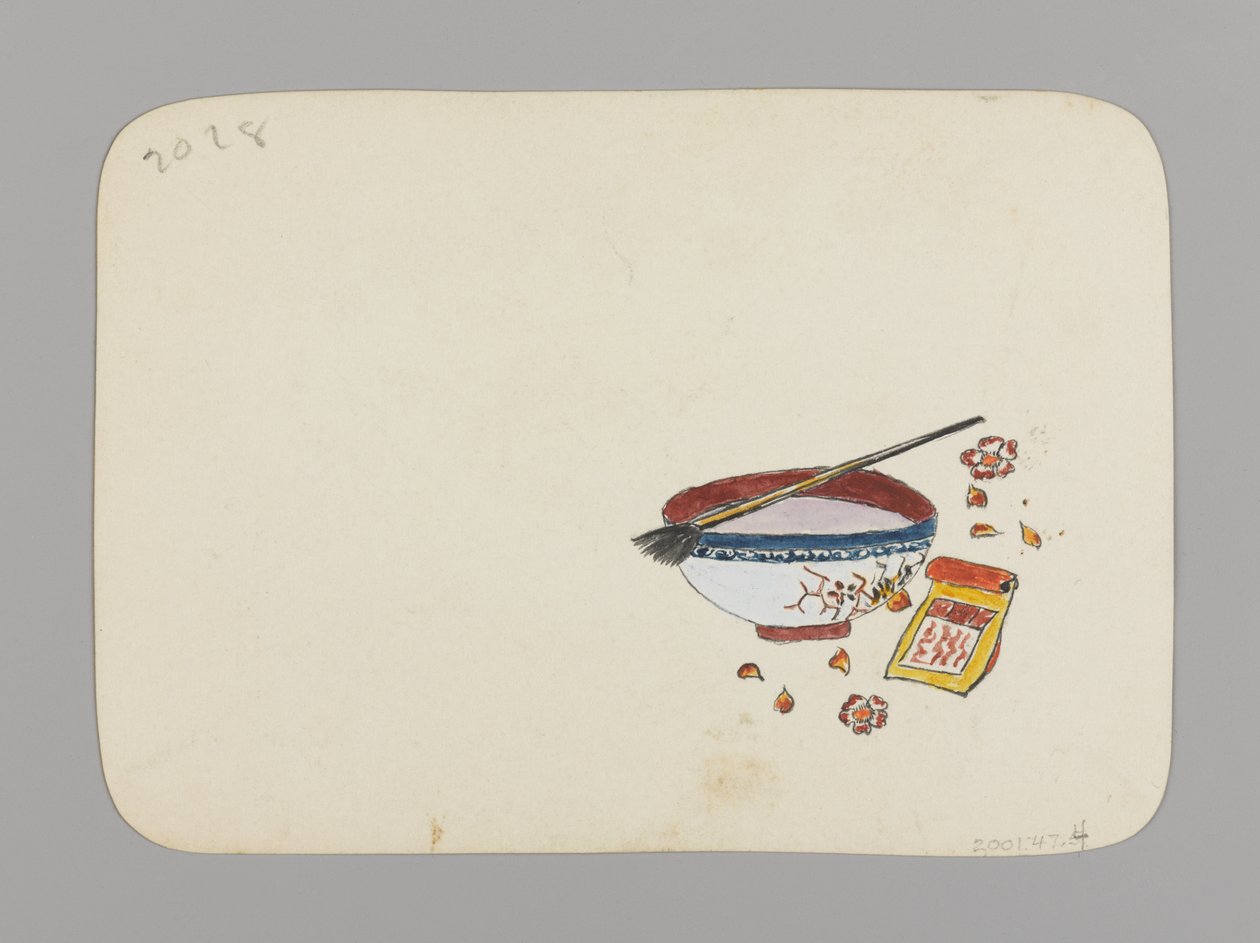 ペイントボウルとブラシ（verso）、c.1880（非常に薄いカードストックのトイレとブラックインク） 作： クリストファー・グラント・ラ・ファージュ