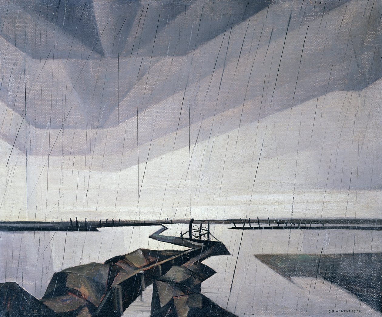 Yserの浸水トレンチ、1916 作： クリストファー・リチャード・ウィン・ネビンソン