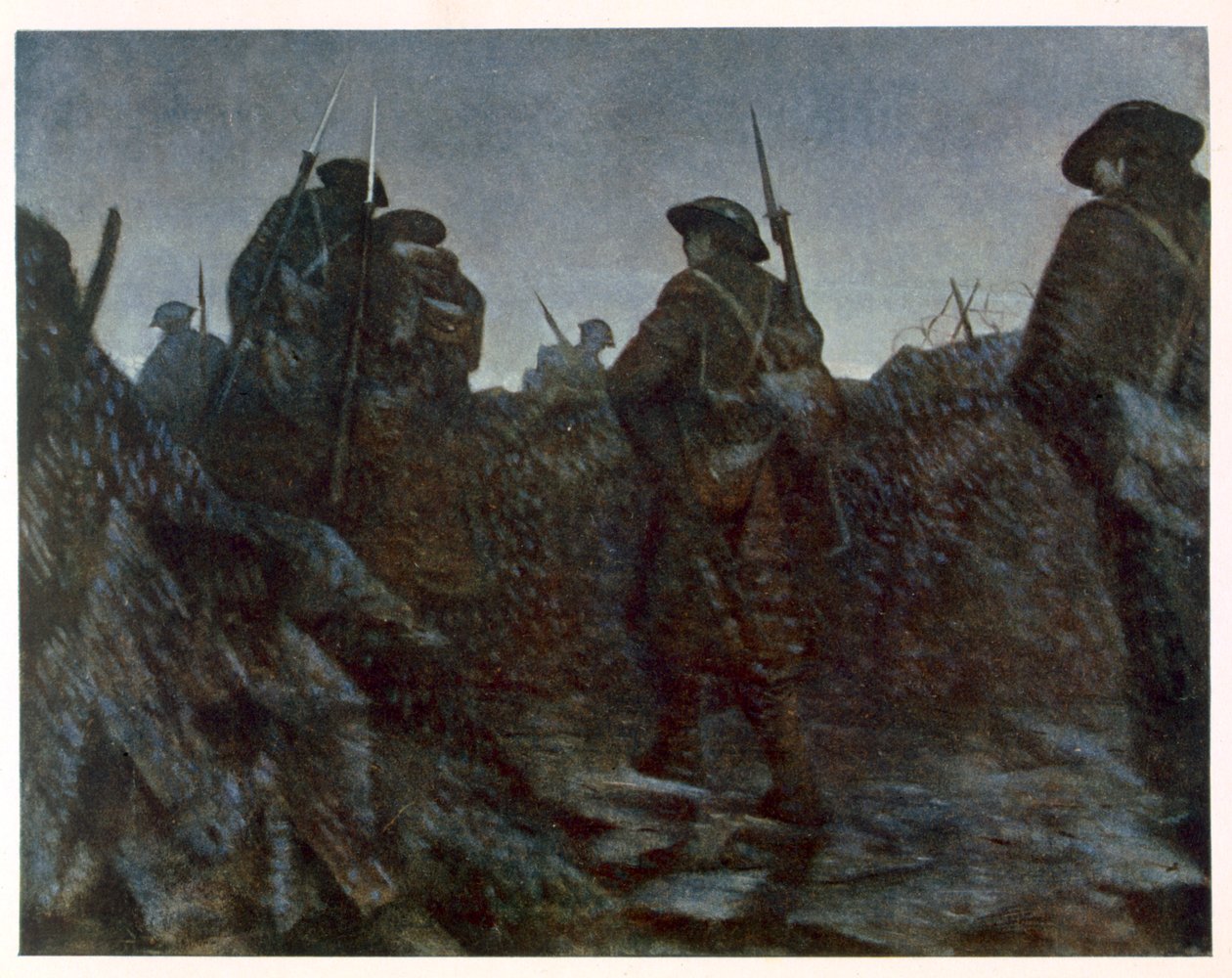 1918年の西部戦線の続き、前線のイギリス人アーティストによる夜明けの救済 作： クリストファー・リチャード・ウィン・ネビンソン