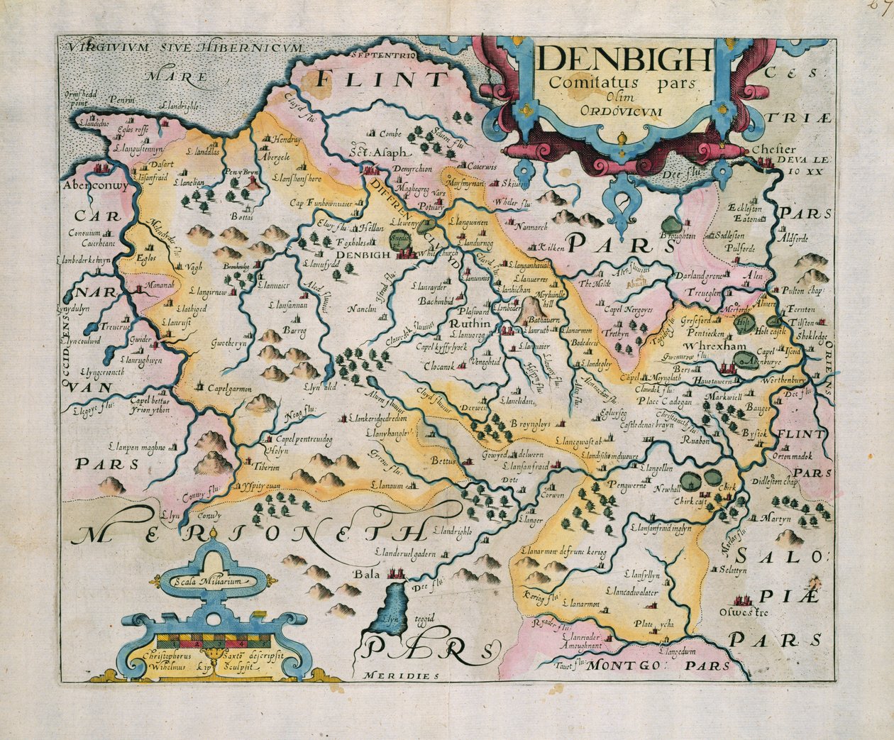 デンビーとフリントの地図、「ブリタニア」（ウィリアムカムデン著）、1637年（銅版画） 作： クリストファー・サクストン