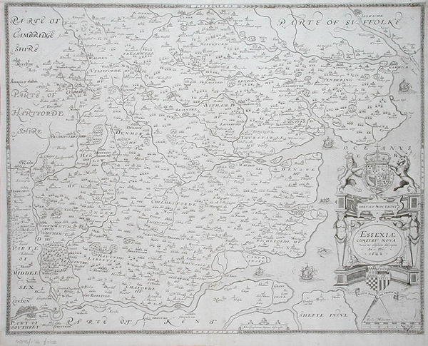 ウィリアム・ウェブが刻んだエセックスの地図、1645年発行（彫刻） 作： クリストファー（後）サクストン
