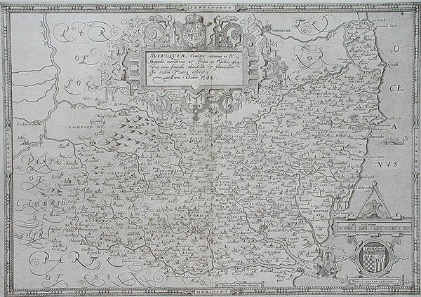 ウィリアム・ウェブが彫刻したサフォークの地図 作： クリストファー（後）サクストン