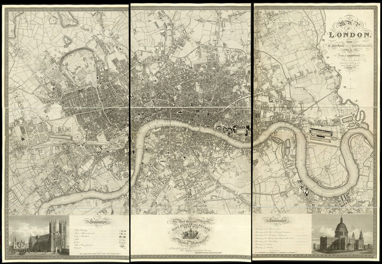 1824年に実際に行われた調査によるロンドンの地図 作： クリストファーとジョン (fl.1821 40) グリーンウッド