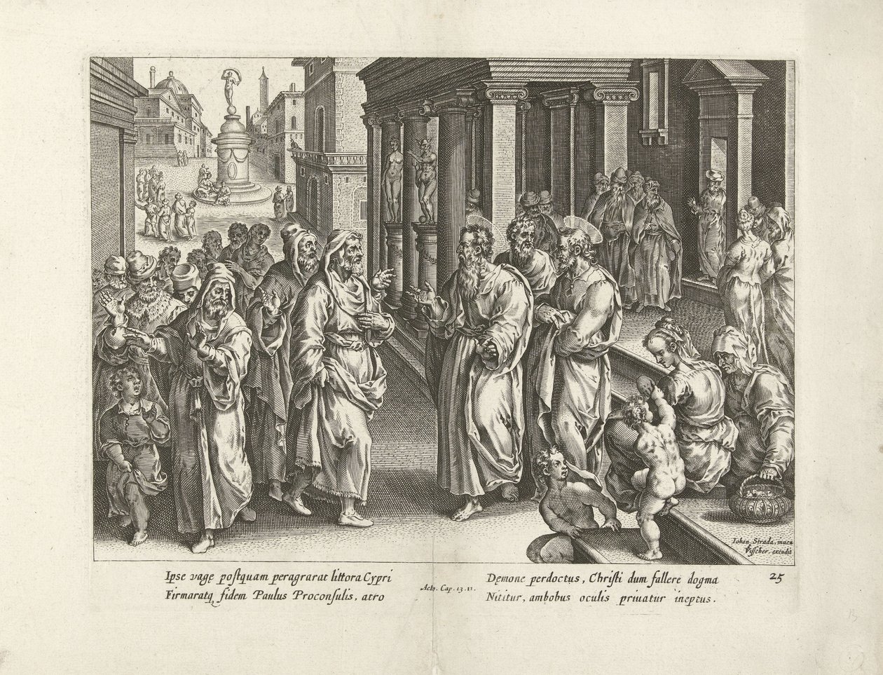 パウロは魔術師エリマスと言い争う 使徒たちの行為（シリーズタイトル） Acta Apostolorum (シリーズタイトル) 作： Claes Jansz Visscher（II）（のワークショップ）