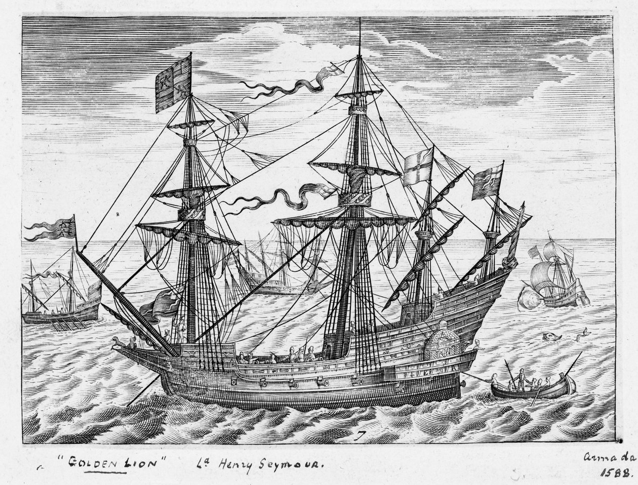 40連装砲艦「ライオン」（1557年、別名「ゴールデン・ライオン」）、17世紀半ば（エングレーヴィング） 作： クレス・ヤンス・フィッシャー