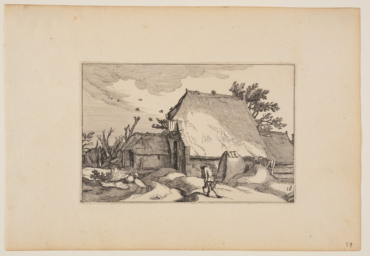 農場、正面の小道で2つのバケツを持つ男、風景より（Verscheyden aerdige Lanthuysen...） 作： Claes Janszヴィッシャー