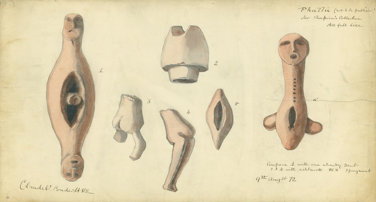 シャピラ氏のコレクションからの男根の紋章、1872年（紙と鉛筆） 作： クロード・コンドル