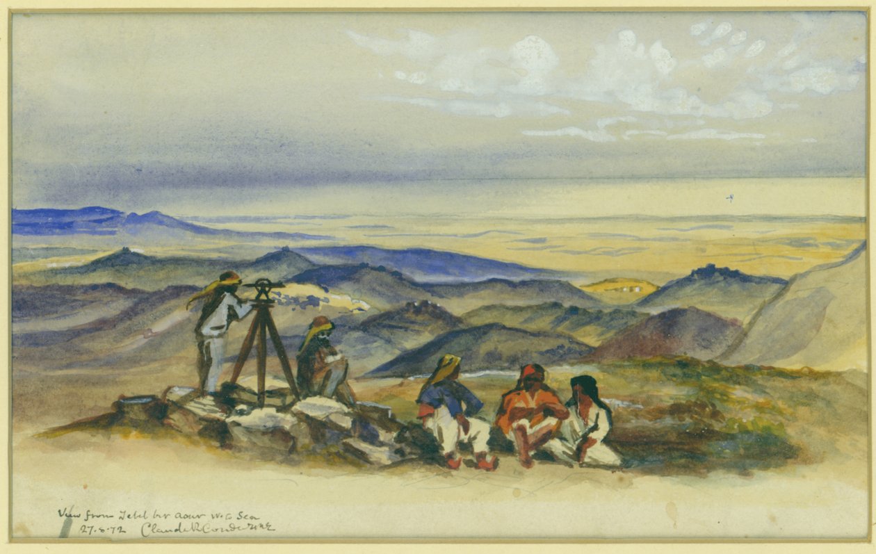 Jebel Bir Asurから海への眺め、1872年（紙と鉛筆） 作： クロード・コンドル