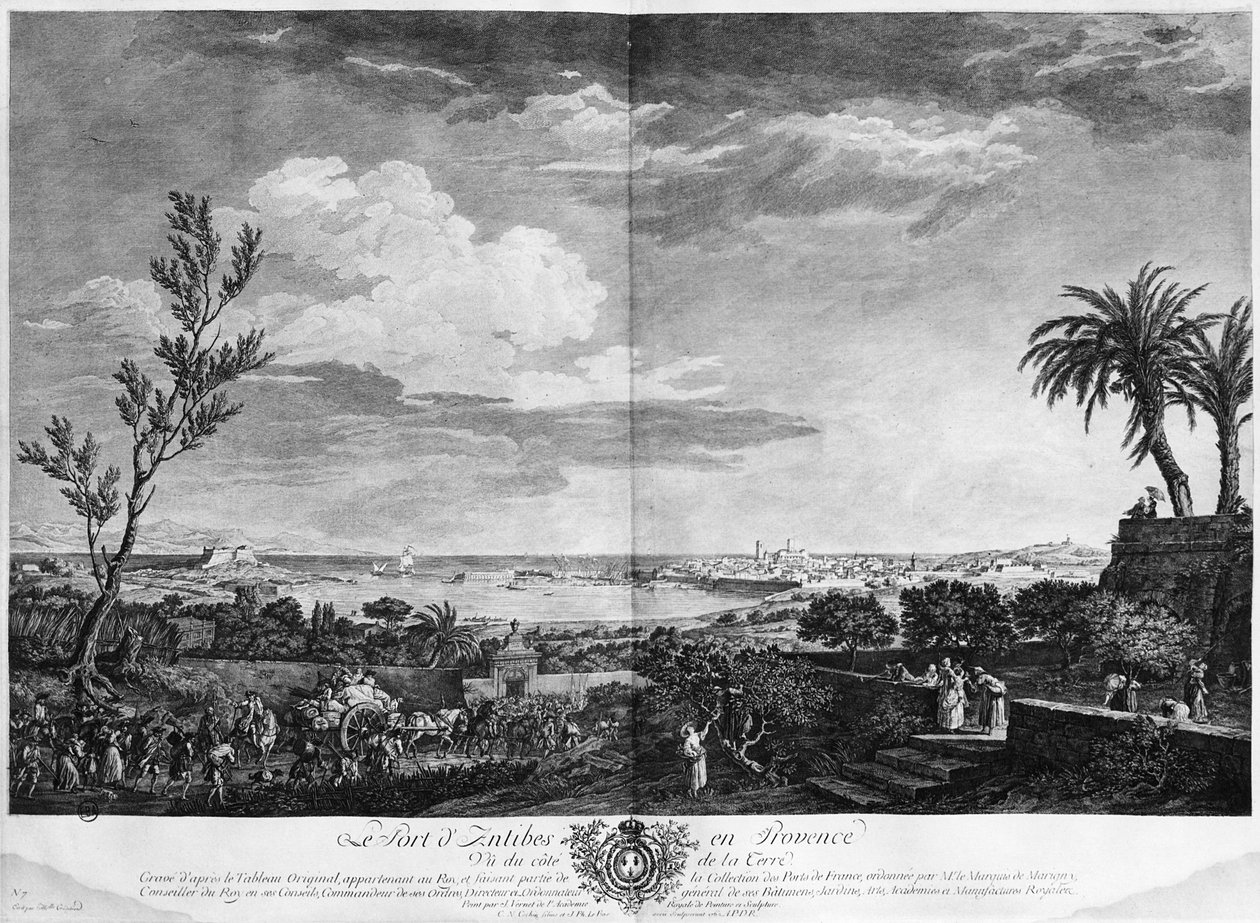 プロヴァンスのアンティーブ港、「Les Ports de France」のシリーズ、チャールズニコラコチンザヤンガー（1715-90）とジャックフィリップルバス（1707-83）1762（エッチングとビュラン） 作： クロード・ジョセフ・ヴェルネ