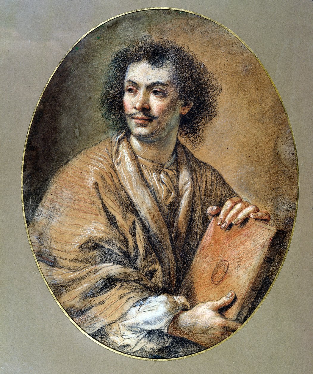モリエールの肖像（1622-73）（紙に黒と赤のチョーク） 作： クロード・ルフェーブル