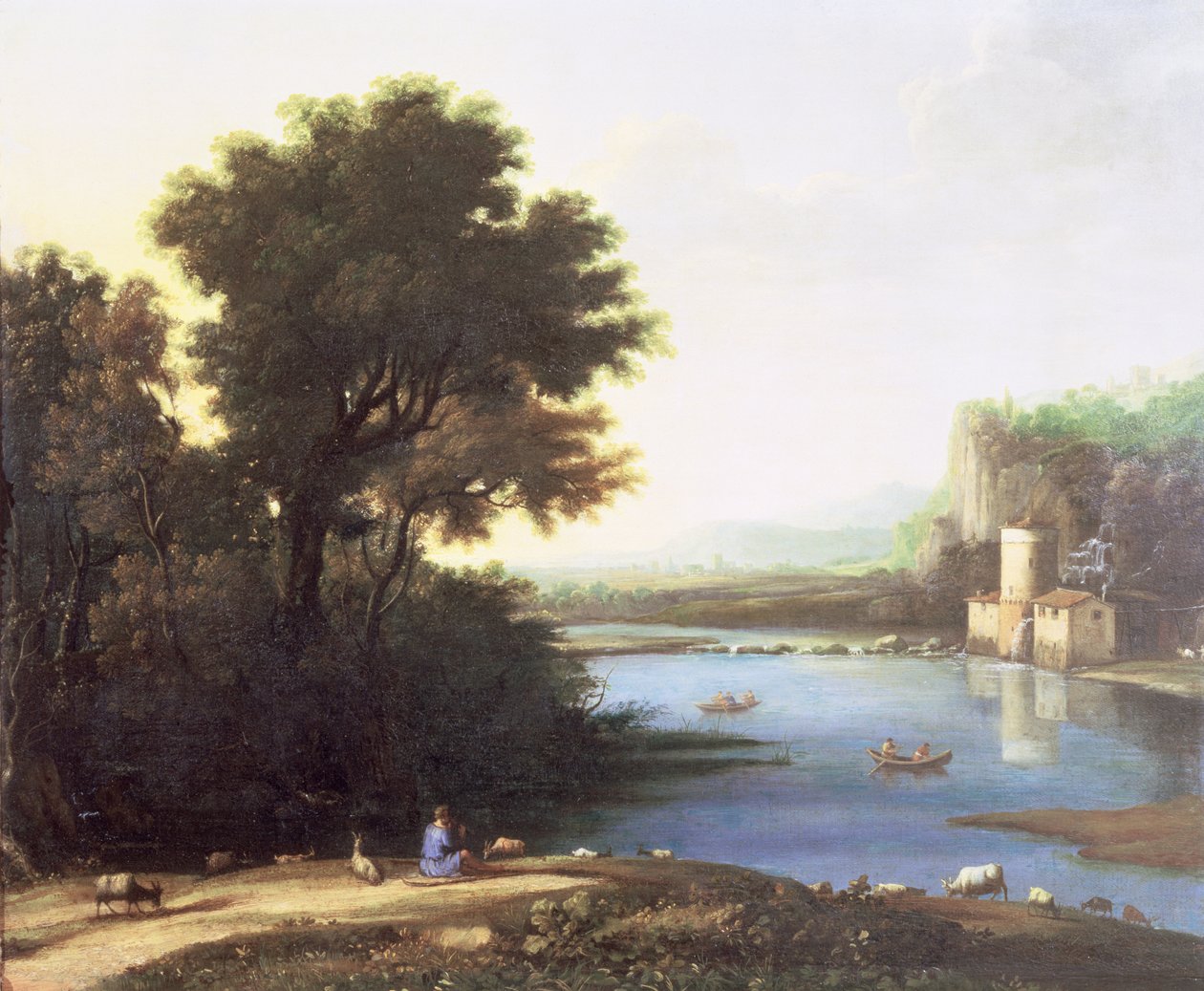 彼の山羊へのひょうたん配管のあるイタリアン風の風景 作： クロード・ロラン