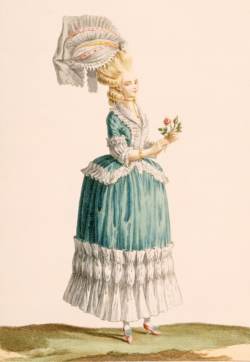 デュパンが刻んだカラコアラポラネーズ、「Galeries des Modes et Costumes Francais」c.1778-87 作： クロード・ルイス・デスレイ