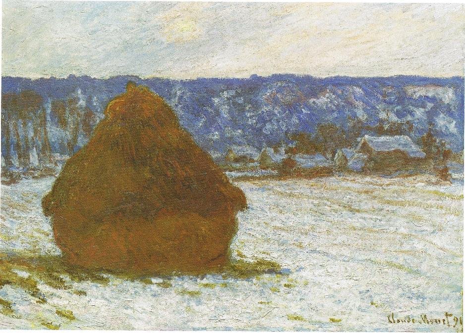 小麦雪効果のスタック、曇りの日、nFrancais：Meules、effet de neigen 作： クロード・モネ