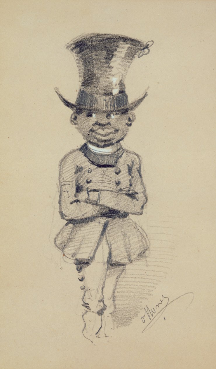 シルクハットの新郎、1857年（紙に黒と白のチョーク） 作： クロード・モネ