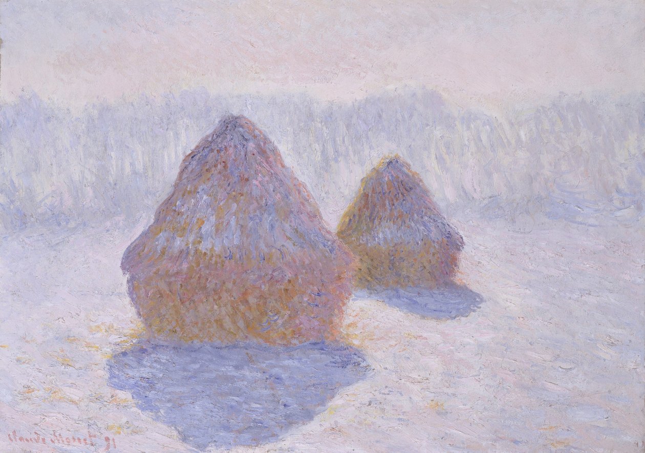 干し草の山（雪と太陽の効果） 作： クロード・モネ