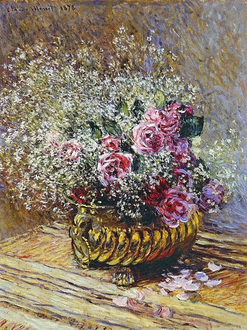 銅の花瓶のバラ、1878 作： クロード・モネ