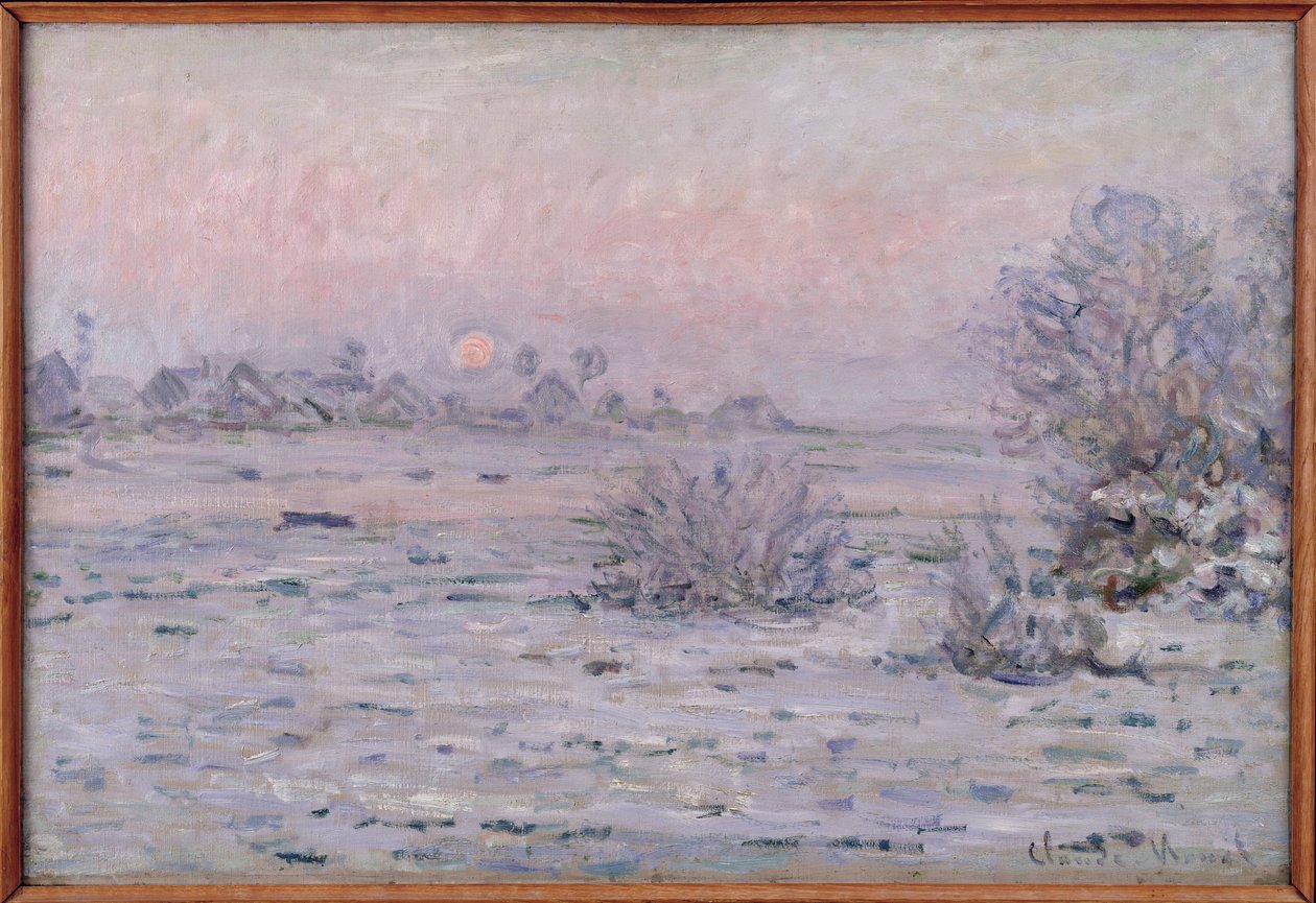夕暮れの雪景色、1879-80 作： クロード・モネ