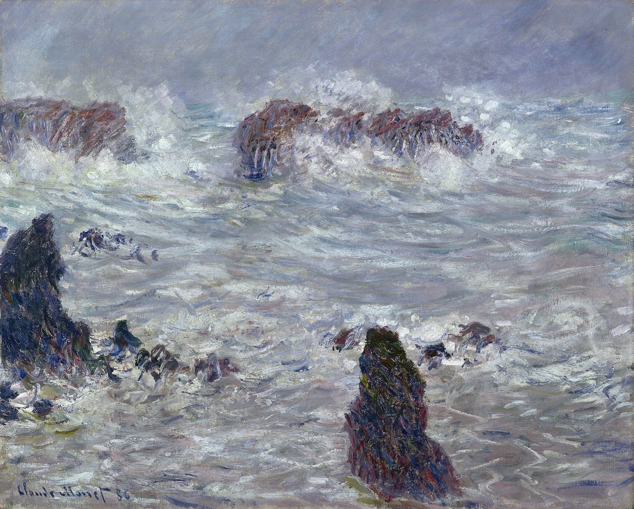 ベルイル沿岸の嵐、1886 作： クロード・モネ