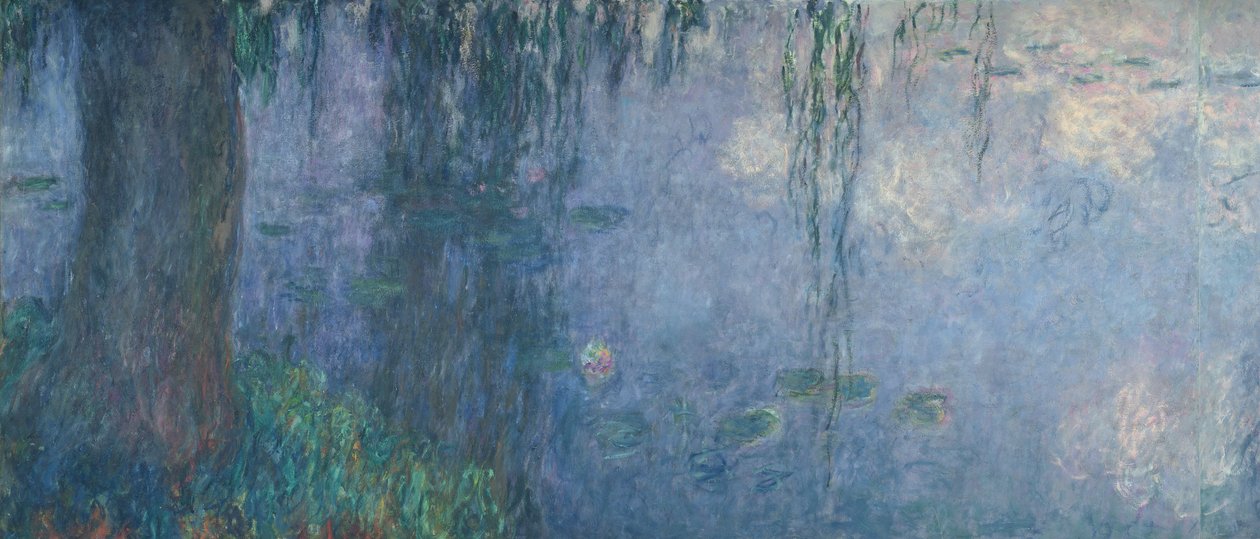 スイレン：しだれ柳のある朝、左セクションの詳細、1914-18（71321-22も参照） 作： クロード・モネ