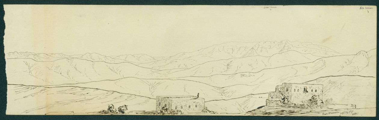 1871年B&39;kamdunからのJebel SunninとKefr Silwanの眺め 作： クロード・コンドル