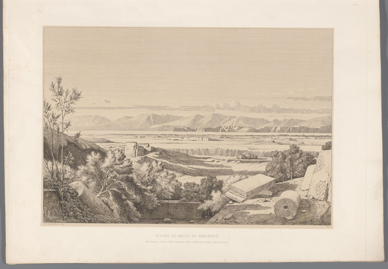 Landschap met zicht op Ruins van Korinth 平原とコリント湾 (オブジェクトのタイトル) 古代ギリシャの最も有名なサイトのビュー (...) (シリーズ タイトル) 作： クロード・フェリックステオドール・カリュエル・ダリニー