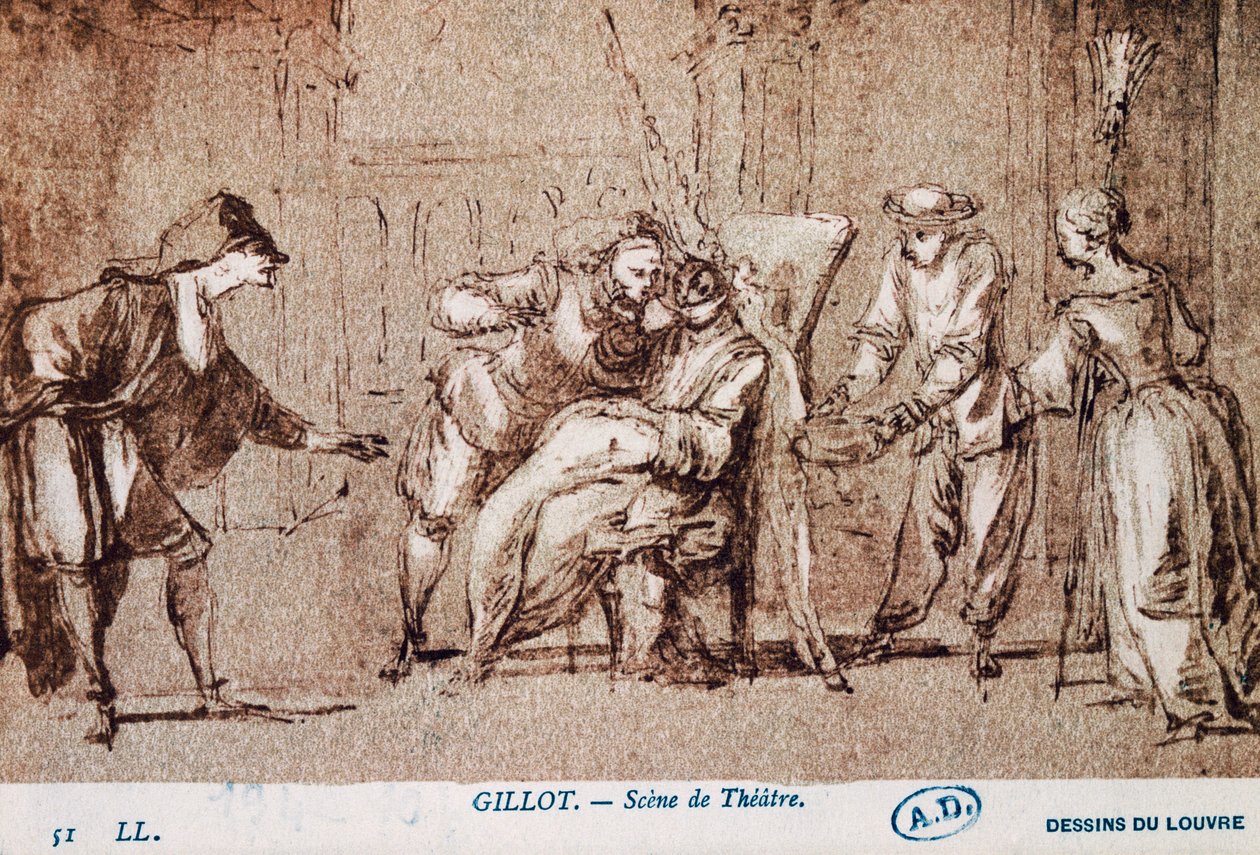 Representação teatral, desenho de Claude Gillot (1673-1722). França 作： クロード・ギロット