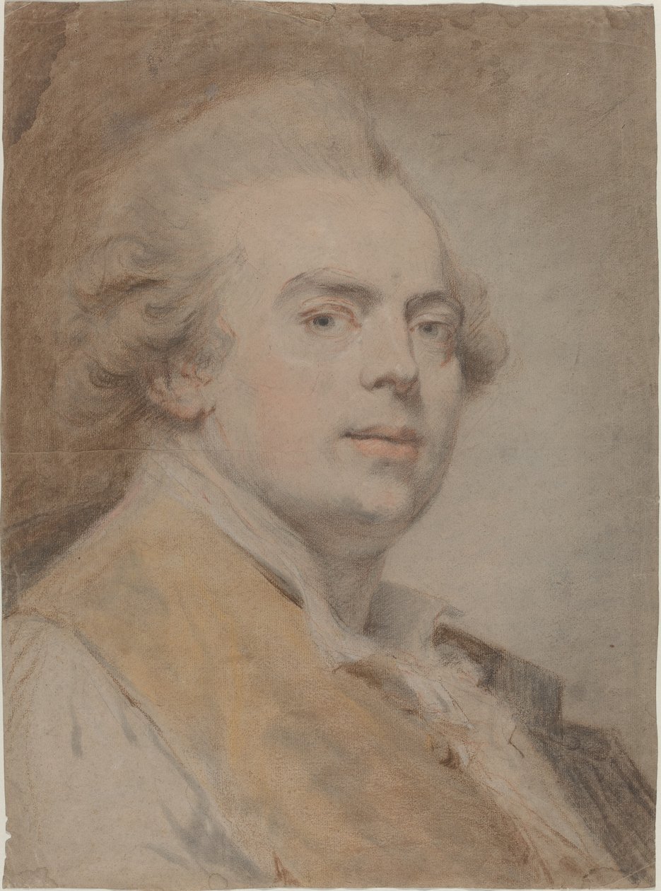 自画像、c.1780（紙に赤と黒のチョークとパステル） 作： クロード・ジャン・バプティスト・ホーイン