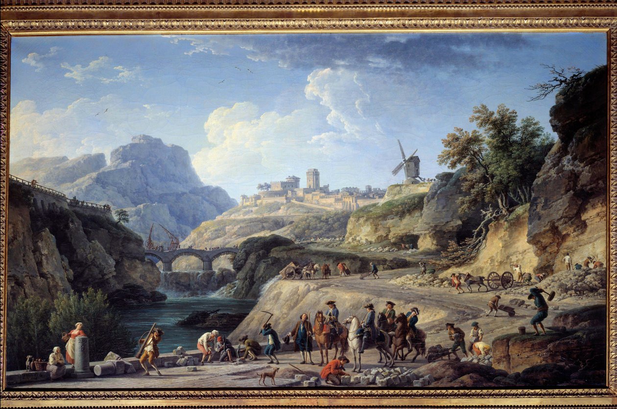 大きな道路の建設 道路の建設現場。ジョセフ・ヴェルネ（1714-1789）の絵画 日。0,97x1,62m。 作： クロード・ジョセフ・ヴェルネ