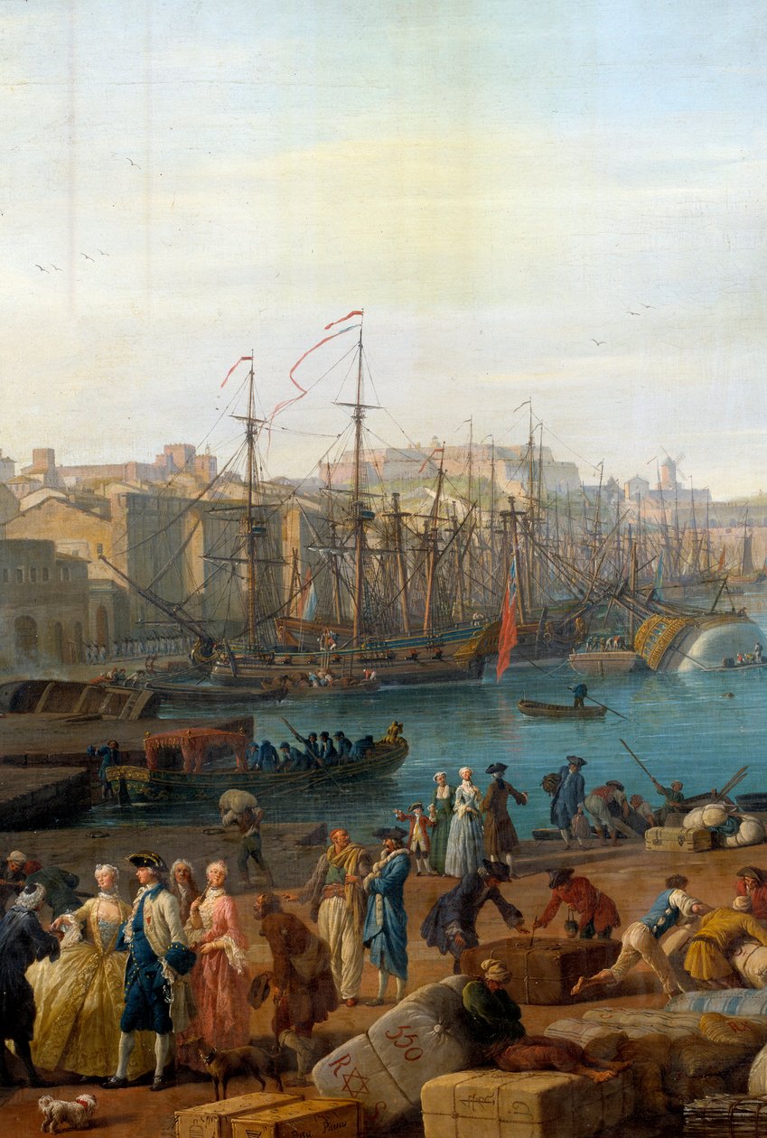 18世紀のマルセイユ港 貨物の荷揚げを表すディテール。ジョセフ・ヴェルネ（1714-1789）の作品 作： クロード・ジョセフ・ヴェルネ