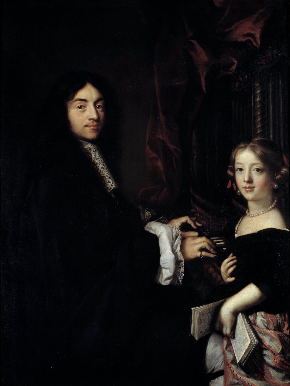 オルガン奏者シャルル・クープラン（1638-1679）の肖像と画家の娘 クロード・ルフェーヴル（1632-1675）の絵画 17世紀 日1,27x0,96 m 作： クロード・ルフェーブル