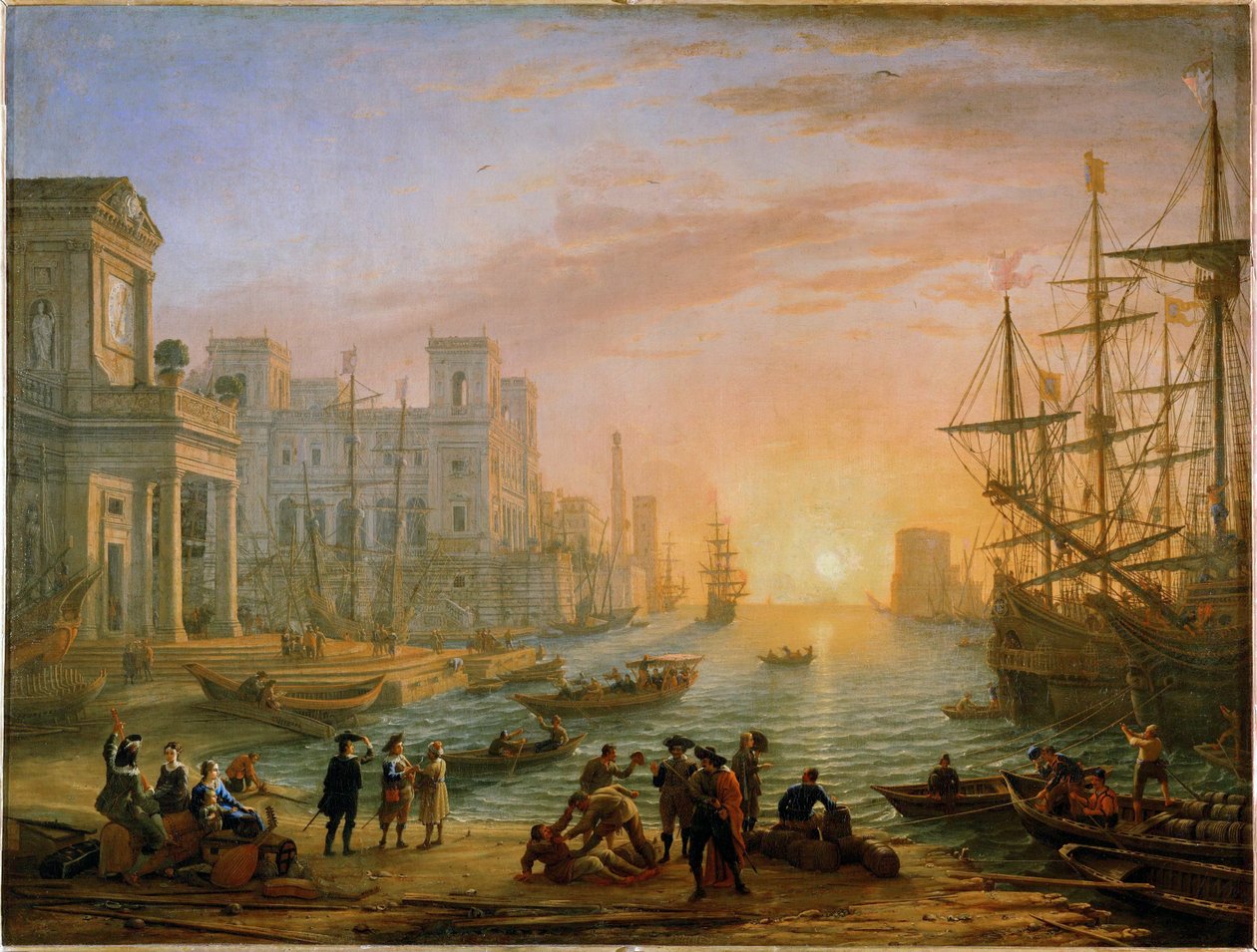 シーポート、夕陽... 作： クロード・ロラン (1600-82)