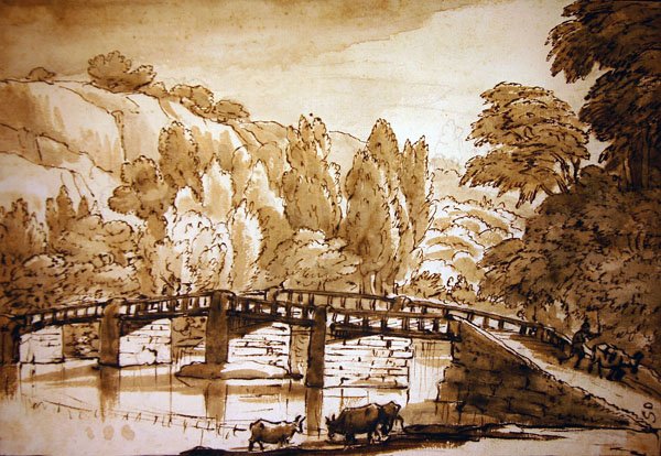 森の風景（紙にペン、インク、ウォッシュ） 作： クロード・ロラン