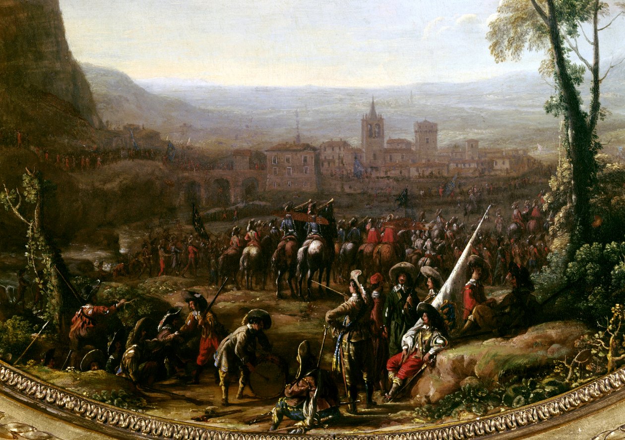 ルイ13世（1601-1643）は、1629年にサヴォイ公の軍勢によって守られたトリノ近郊のスーザ峠を強襲した。詳細クロード・ゲレ（ロラン）（1600-1682）の絵 パリ、ルーヴル美術館 作： クロード・ロラン
