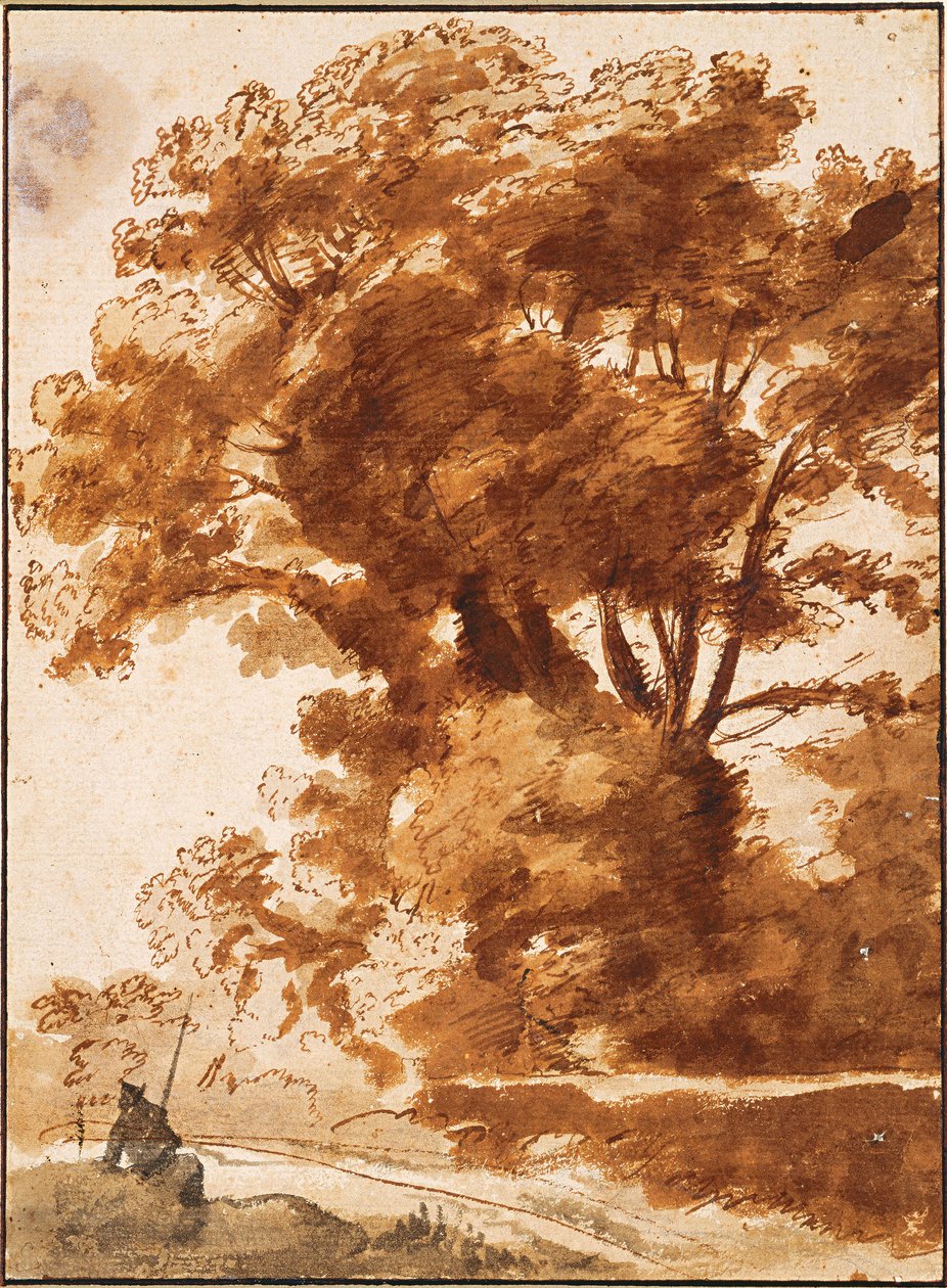 「クロード・ロラン（1600-1682）によるドローイング 1630年頃 薄暗い 28,3x20,7 cm アルベルティーナ、ウィーン 作： クロード・ロラン