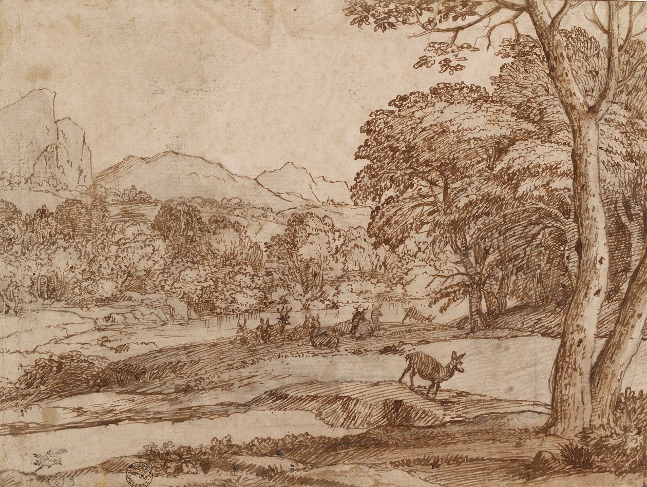 鹿の群れのある風景、1666 作： クロード・ロラン
