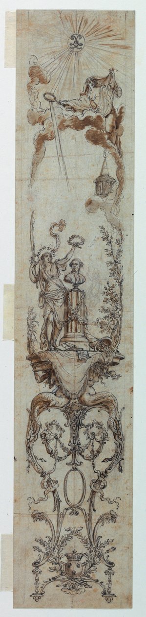 ドローイング、フォーチュンとジャック・ネッケルの描かれたパネルのデザイン、1788-90年 作： クロード・ルイス・デスレイ
