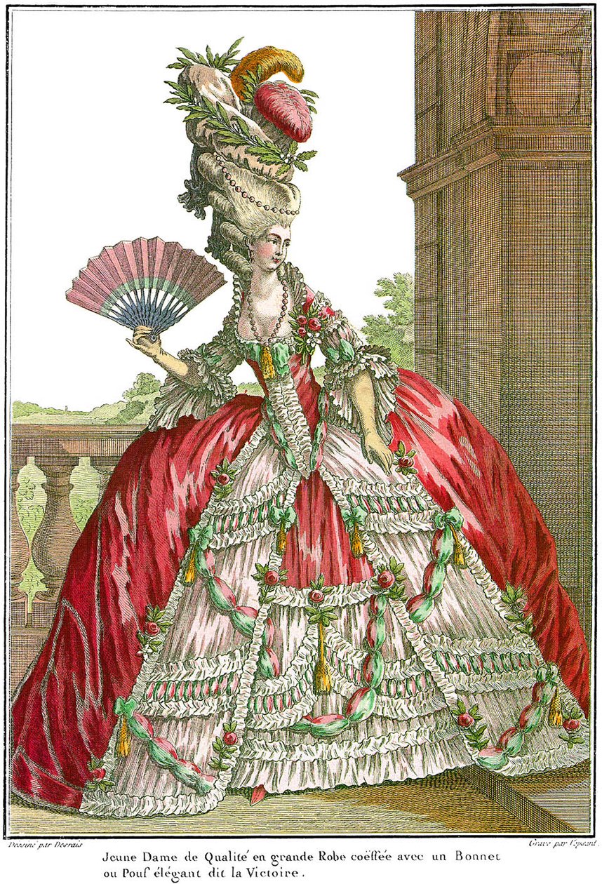 幅広のパニエ付きのフランスの宮廷服、1778年 作： クロード・ルイス・デスレイ