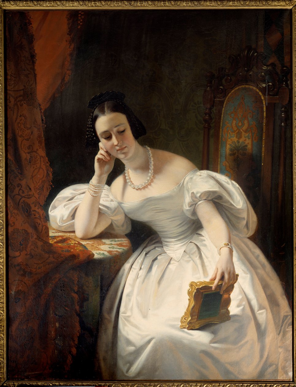 鏡の中の若い娘クロード・マリー・デュビュッフェ（1790-1864）の絵画 作： クロード・マリー・デュブフェ