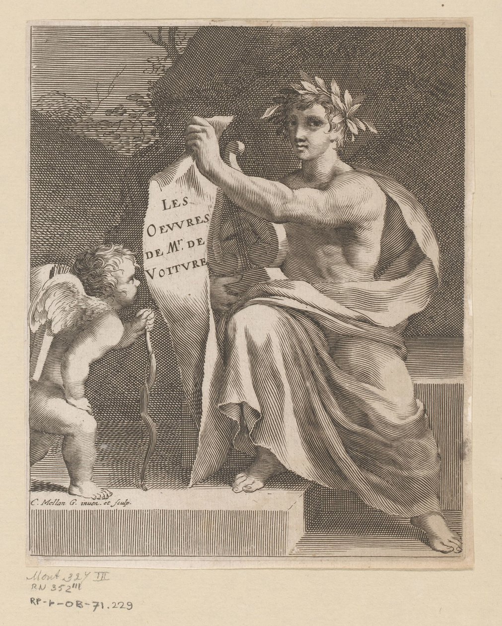 Apollo en een amor ド・ヴォワチュール氏の作品 (オブジェクトのタイトル) タイトル: Vincent de Voiture, The Works of Vincent de Voiture, 1650 作： クロード・メラン