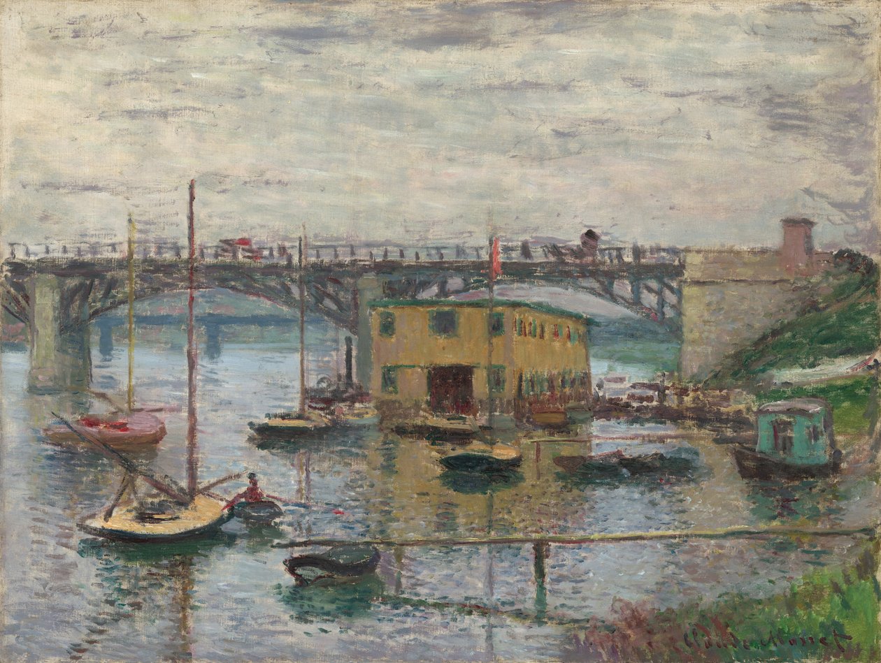灰色の日のアルジャントゥイユの橋、c。 1876年。 作： クロード・モネ