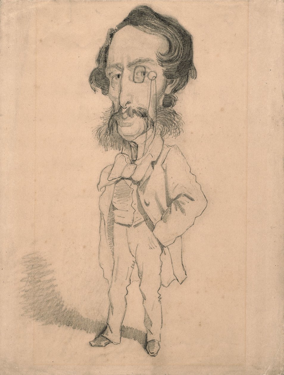 マリオ・ウシャールの風刺画 1858年頃（タン織りの紙に黒鉛筆、消しゴムで押したようなタッチ） 作： クロード・モネ